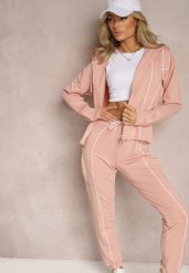 Różowy Komplet Dresowy Bluza z Kapturem i Joggery z Cienkimi Lamówkami Zivatia. Czerwone bluzy damskie Renee, l, bez wzorów, z dresówki, z kapturem. Za 129.99 zł.