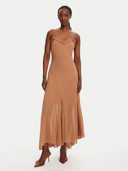 Bardot Sukienka koktajlowa Tatian Frill Trim 59885DB Brązowy Regular Fit. Brązowe sukienki damskie Bardot, bez wzorów, z syntetyku, wizytowe, bez ramiączek. Za 269.99 zł.