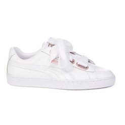PUMA Basket Heart Leather Wns ZLN 0354 – Białe skórzane trampki. Białe trampki damskie Puma, bez wzorów, bez zapięcia. Za 268.99 zł.