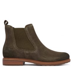Sztyblety Tamaris. Zielone botki damskie Tamaris, bez obcasa, na płaskiej podeszwie, bez zapięcia. Za 474.99 zł.