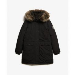 Parka z sztucznego futra damska Superdry Everest. Czarne parki damskie Superdry, na zimę, bez kaptura. Za 798.15 zł.
