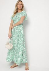 Zielono-Biała Rozkloszowana Sukienka z Bawełną i Abstrakcyjnym Wzorem Ldivoria. Zielone sukienki damskie Born2be, bez wzorów, z bawełny, eleganckie, bez ramiączek. Za 89.99 zł.