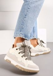 Beżowe Sneakersy z Szerokimi Sznurówkami Nolita. Brązowe obuwie sportowe damskie Renee, bez zapięcia. Za 99.99 zł.