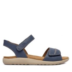 Sandały Josef Seibel. Niebieskie sandały damskie Josef Seibel, bez wzorów, bez obcasa, na płaskiej podeszwie, bez zapięcia. Za 379.99 zł.