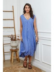 Fleur de Lin Lniana sukienka w kolorze niebieskim rozmiar: S. Niebieskie sukienki damskie Fleur de Lin, bez wzorów, ze lnu, bez ramiączek. Za 197.17 zł.