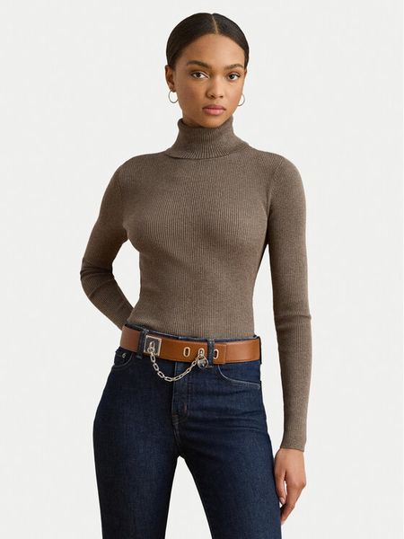 LAUREN RALPH LAUREN Golf 200643398072 Brązowy Slim Fit. Brązowe golfy damskie Lauren Ralph Lauren, l, bez wzorów, z bawełny, bez ramiączek. Za 549.99 zł.