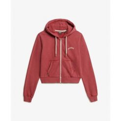 Damska krótka bluza z kapturem z zamek i logo Superdry Essential. Brązowe bluzy damskie Superdry, bez wzorów, z kapturem. Za 327.00 zł.