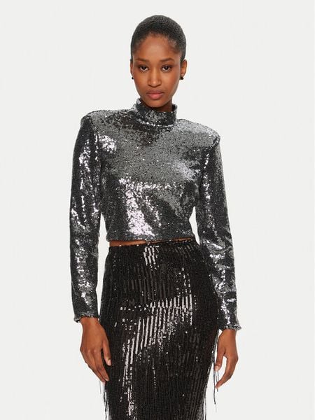 Rinascimento Bluzka CFC0019736002 Srebrny Regular Fit. Szare bluzki damskie Rinascimento, m, bez wzorów, z syntetyku, bez kołnierzyka, bez ramiączek. Za 359.99 zł.