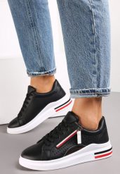 Czarne Sneakersy Zdobione Ażurowymi Wycięciami i Suwakiem Kerstin. Czarne obuwie sportowe damskie Renee, bez zapięcia. Za 74.99 zł.