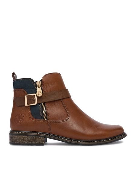 Rieker Botki CEO-Z4959-22 Beżowy jasny. Brązowe botki damskie Rieker, ze skóry, bez obcasa, na płaskiej podeszwie, bez zapięcia. Za 429.99 zł.