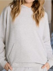Bluza hoodie z kieszenią - szary. Szare bluzy damskie Sinsay, l, bez wzorów, z dzianiny, bez kaptura. W wyprzedaży za 22.99 zł.