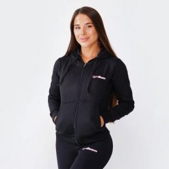 Bluza damska fitness z kapturem czarna Zipper Hoodie. Czarne bluzy damskie GYMBEAM, l, bez wzorów, z bawełny, z kapturem. Za 109.90 zł.