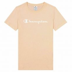 Koszulka z krótkim rękawem Damska Champion Big Script Logo Różowy. Czerwone koszulki damskie Champion, xs, bez wzorów, bez kołnierzyka, bez ramiączek. Za 119.00 zł.