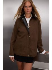 Trendyol Kurtka koszulowa w kolorze ciemnobrązowym rozmiar: XL. Brązowe kurtki damskie Trendyol, xl, bez wzorów, bez kaptura. Za 166.10 zł.
