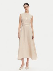 ICONA Sukienka letnia RP5LE007 Beżowy Regular Fit. Brązowe sukienki damskie ICONA, bez wzorów, ze lnu, bez ramiączek. Za 879.99 zł.