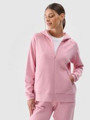 4F Bluza dresowa rozpinana z kapturem damska - różowa XS. Czerwone bluzy damskie 4F, xs, bez wzorów, z bawełny, z kapturem. Za 159.99 zł.