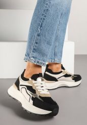 Czarne Sneakersy w Streetwearowym Stylu na Grubej Podeszwie Zelluria. Czarne obuwie sportowe damskie Born2be, z jeansu, bez zapięcia. Za 89.99 zł.