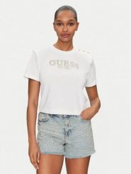 Guess T-Shirt W5GI15 K8FQ4 Biały Regular Fit. Białe t-shirty damskie Guess, xs, z aplikacjami, z bawełny, bez kołnierzyka. Za 109.99 zł.