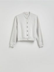 Bluza bomberka - jasnoszary. Szare bluzy damskie Reserved, l, bez wzorów, z dzianiny, bez kaptura. W wyprzedaży za 59.99 zł.