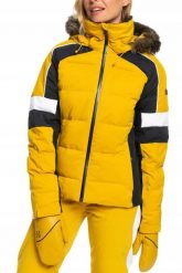 Kurtka narciarska damska Roxy Blizzard. Żółte kurtki damskie Roxy, na zimę, l, bez wzorów, z materiału, bez kaptura. Za 685.49 zł.