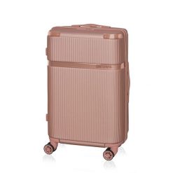 Walizka podróżna BETLEWSKI BWA-050 S różowe złoto. Czerwone walizki Betlewski, bez wzorów, z materiału. Za 209.99 zł.