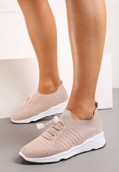 Beżowe Buty Sportowe Ściągane Gumką Ozdobione Metaliczną Nicią Rianelle. Brązowe obuwie sportowe casual damskie Renee, na fitness i siłownię. Za 49.99 zł.