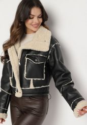 Czarna Krótka Kurtka Biker z Szerokim Kołnierzem i Kieszeniami na Napy Naorielle. Czarne kurtki damskie Born2be, l, bez wzorów, z jeansu, bez kaptura. Za 279.99 zł.