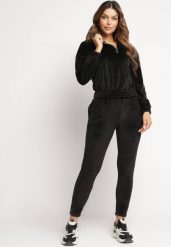Czarny Welurowy Komplet Dresowy z Bluzą z Kapturem Oriadne. Czarne bluzy damskie Born2be, m, bez wzorów, z dresówki, z kapturem. Za 159.99 zł.