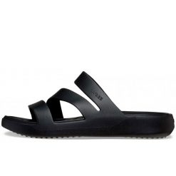 Klapki Crocs Getaway Strappy Z Klapkami Damskie. Czarne klapki damskie Crocs, bez wzorów, z materiału, bez obcasa, bez zapięcia. Za 280.99 zł.