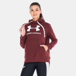 Bluza Z Kapturem Damska Logo Polar Rival. Czerwone bluzy damskie Under Armour, m, bez wzorów, z polaru, z kapturem. Za 308.99 zł.