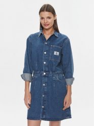 Calvin Klein Jeans Sukienka jeansowa Darted Denim Shirt Dress J20J222461 Granatowy Slim Fit. Niebieskie sukienki damskie Calvin Klein Jeans, bez wzorów, z bawełny, bez ramiączek. Za 399.99 zł.