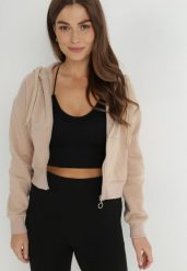 Beżowa Bluza Zasuwana z Kapturem Albika. Brązowe bluzy damskie Born2be, l, bez wzorów, z dzianiny, z kapturem. Za 79.99 zł.