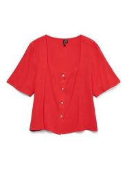 Vero Moda Bluzka w kolorze czerwonym rozmiar: XS. Czerwone bluzki damskie Vero Moda, s, bez wzorów, z wiskozy, klasyczne, bez kołnierzyka, bez ramiączek. Za 48.39 zł.