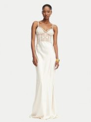 Elisabetta Franchi Sukienka wieczorowa AB-R53-62E2-V760 Kremowy Slim Fit. Białe sukienki damskie Elisabetta Franchi, bez wzorów, z syntetyku, wizytowe, bez ramiączek. Za 3,229.00 zł.