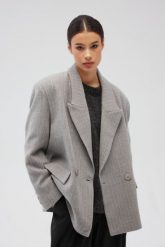 Wełniana marynarka w PASKI w kolorze GREY- BEXLEY-S/M. Szare marynarki i żakiety damskie Marsala, m, bez wzorów, z jeansu, eleganckie. Za 1,499.90 zł.