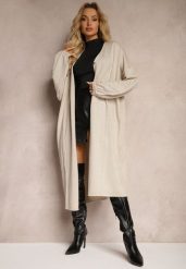 Beżowy Kardigan z Wiskozą o Długim Kroju Zapinany na Guziki z Metaliczną NIcią Arkaria. Brązowe kardigany damskie Renee, plus size, bez wzorów, z jeansu. Za 119.99 zł.