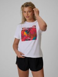 4F T-shirt regular z nadrukiem damski - biały XXL. Białe koszulki sportowe damskie 4F, s, bez wzorów, z bawełny, bez ramiączek. Za 69.99 zł.