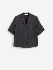Koszula z cupro i wiskozy - szary. Szare koszule damskie Reserved, l, bez wzorów, z tkaniny, bez kołnierzyka, bez ramiączek. Za 149.99 zł.