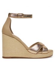Tommy Hilfiger Sandały Flag Metallic High Wedge Espad FW0FW08811 Złoty. Żółte sandały damskie Tommy Hilfiger, bez wzorów, ze skóry, bez obcasa, na koturnie, bez zapięcia. Za 239.99 zł.