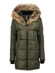 Geographical Norway Płaszcz pikowany "Beautiful" w kolorze oliwkowym rozmiar: XL. Brązowe płaszcze damskie Geographical Norway, xl, z aplikacjami, bez kaptura. Za 276.71 zł.