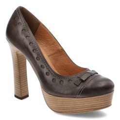 Półbuty damskie Szydłowski, skóra naturalna z uroczą kokardą na palcami i z wysokim stabilnym słupkiem, ciemnobrązowe, 181-Ciemny-Brazowy-MT-003. Brązowe półbuty damskie Szydłowski, bez wzorów, ze skóry, bez obcasa, na obcasie, bez zapięcia. Za 189.00 zł.