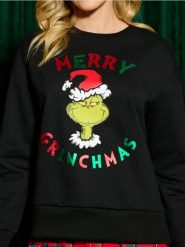Bluza Grinch - czarny. Czarne bluzy damskie Sinsay, l, z aplikacjami, bez kaptura. Za 49.99 zł.
