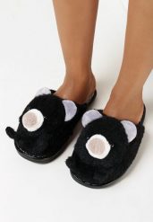 Czarne Kapcie z Pluszowym Misiem Shavan. Czarne kapcie damskie Born2be. Za 34.99 zł.