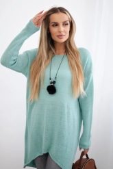 Sweter z naszyjnikiem miętowy. Zielone swetry klasyczne damskie KESI, l, z elastanu, bez kołnierzyka, plus size. Za 154.75 zł.