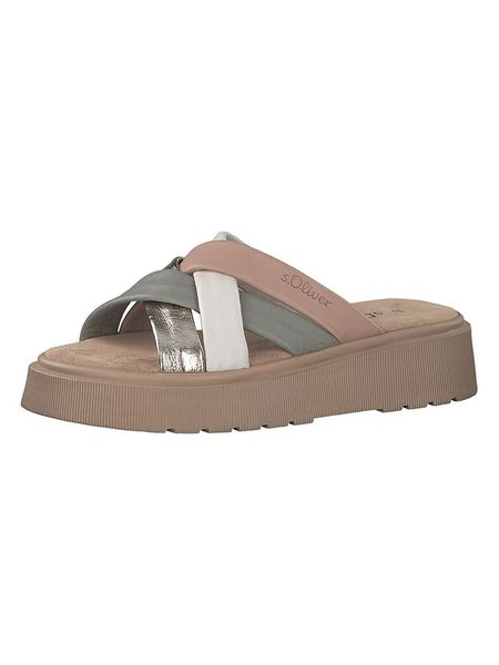 S.Oliver Skórzane klapki ze wzorem rozmiar: 40. Klapki damskie S.Oliver, bez wzorów, z otwartym noskiem, bez obcasa, na platformie, bez zapięcia. Za 100.52 zł.