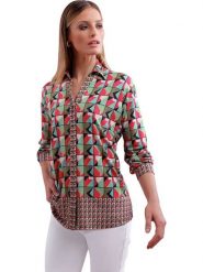 Heine Bluzka w kolorze czerwono-oliwkowo-turkusowym rozmiar: 36. Czerwone bluzki damskie Heine, bez wzorów, bez kołnierzyka, bez ramiączek. Za 104.99 zł.