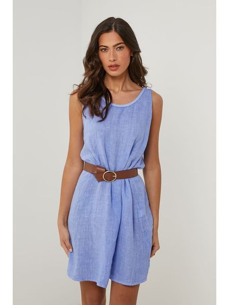 Le Monde du Lin Lniana sukienka w kolorze niebieskim rozmiar: 36/38. Niebieskie sukienki damskie Le Monde du Lin, bez wzorów, ze lnu, klasyczne, bez ramiączek. Za 140.86 zł.