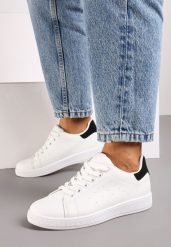 Biało-Czarne Płaskie Klasyczne Sneakersy Zeniefra. Białe obuwie sportowe damskie Born2be, z materiału, bez zapięcia. Za 49.99 zł.