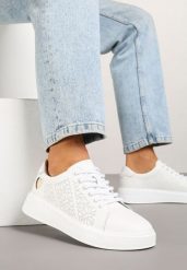 Białe Sneakersy z Wkładką ze Skóry Naturalnej Ozdobione Cyrkoniami i Sercem Tiralia. Białe obuwie sportowe damskie Renee, z jeansu, bez zapięcia. Za 159.99 zł.