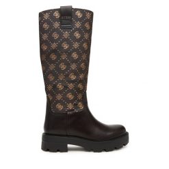 Kozaki Guess. Brązowe kozaki damskie Guess, bez obcasa, na płaskiej podeszwie, bez zapięcia. Za 749.99 zł.